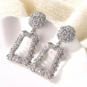 silver geometric textured earrings